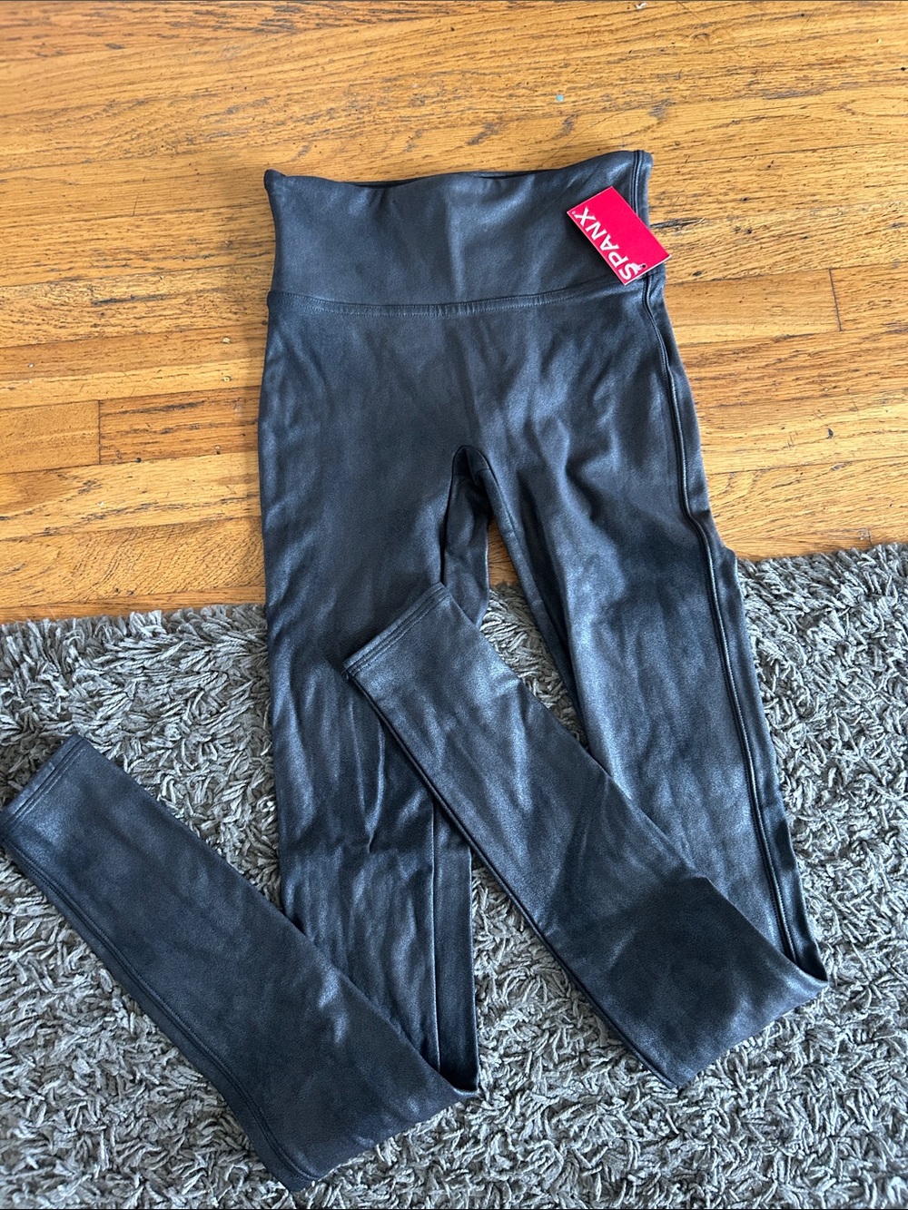 NWT SPANX Faux Leather Fleece Lined High-Waisted Leggings in Black Noir Small